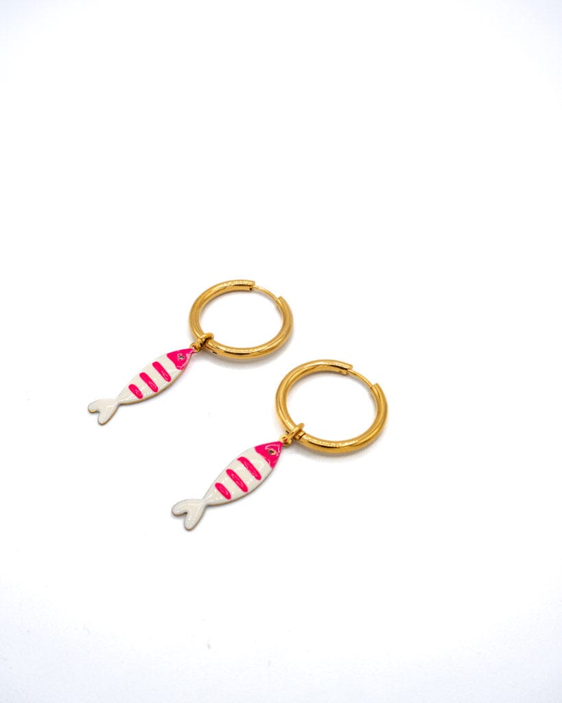 Aretes Argollas con peces de colores Accesoriosjeco Rosa 