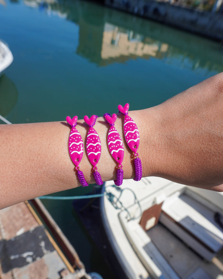 Trio de pulseras pez fucsia Accesoriosjeco 