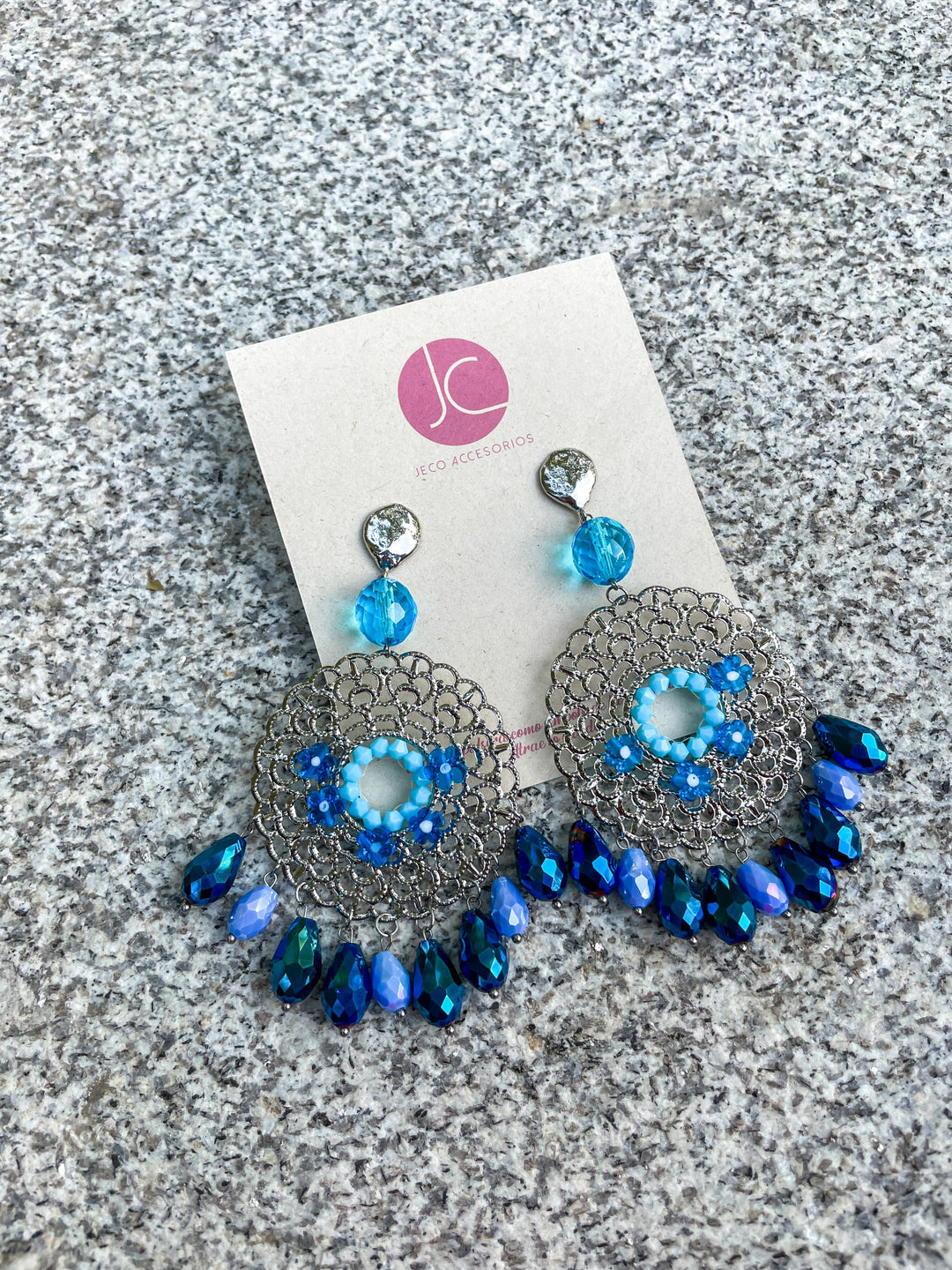 Aretes girasoles azules Accesoriosjeco 