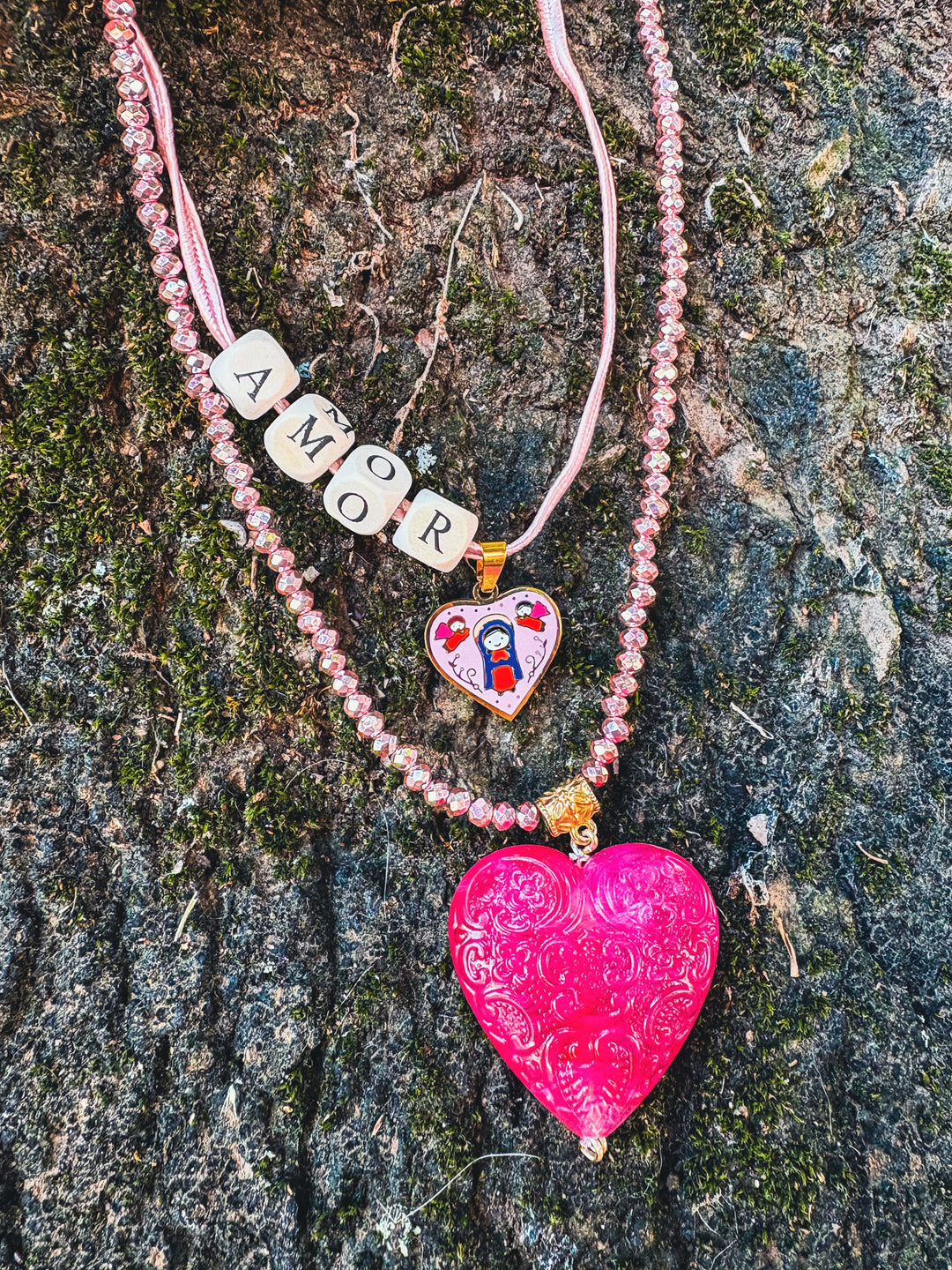 Dúo collar virgen de amor Accesoriosjeco Rosa 