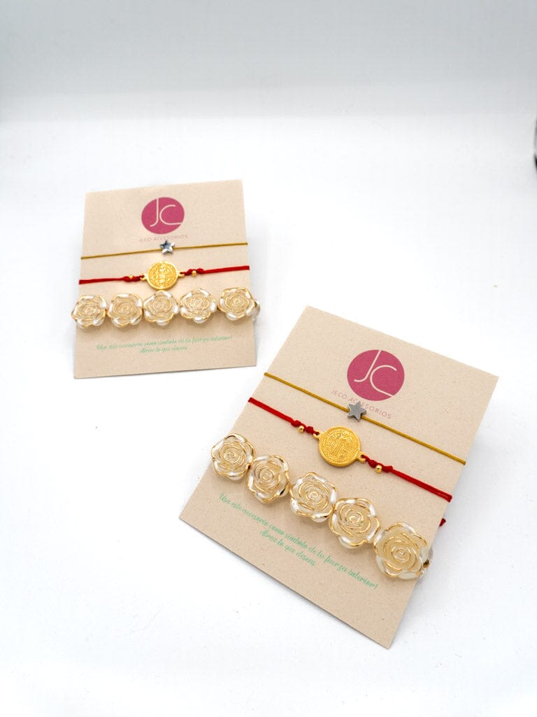 Trío de pulseras rosa de protección Accesoriosjeco 